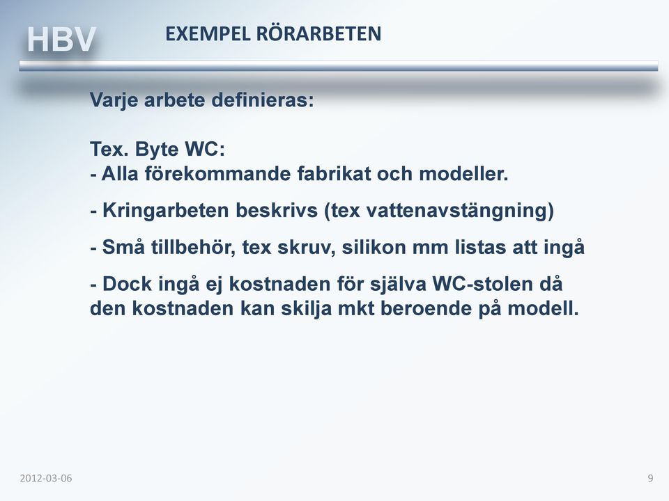 - Kringarbeten beskrivs (tex vattenavstängning) - Små tillbehör, tex skruv,