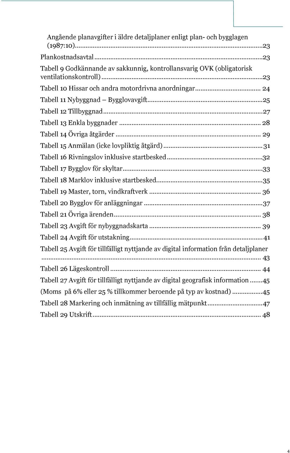 .. 29 Tabell 15 Anmälan (icke lovpliktig åtgärd)... 31 Tabell 16 Rivningslov inklusive startbesked...32 Tabell 17 Bygglov för skyltar... 33 Tabell 18 Marklov inklusive startbesked.