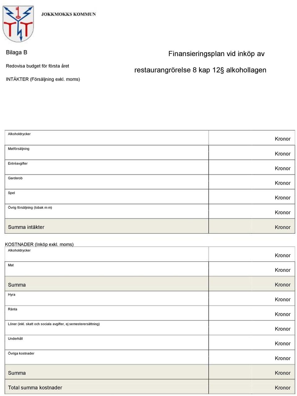 Entréavgifter Garderob Spel Övrig försäljning (tobak m m) Summa intäkter KOSTNADER (Inköp exkl.