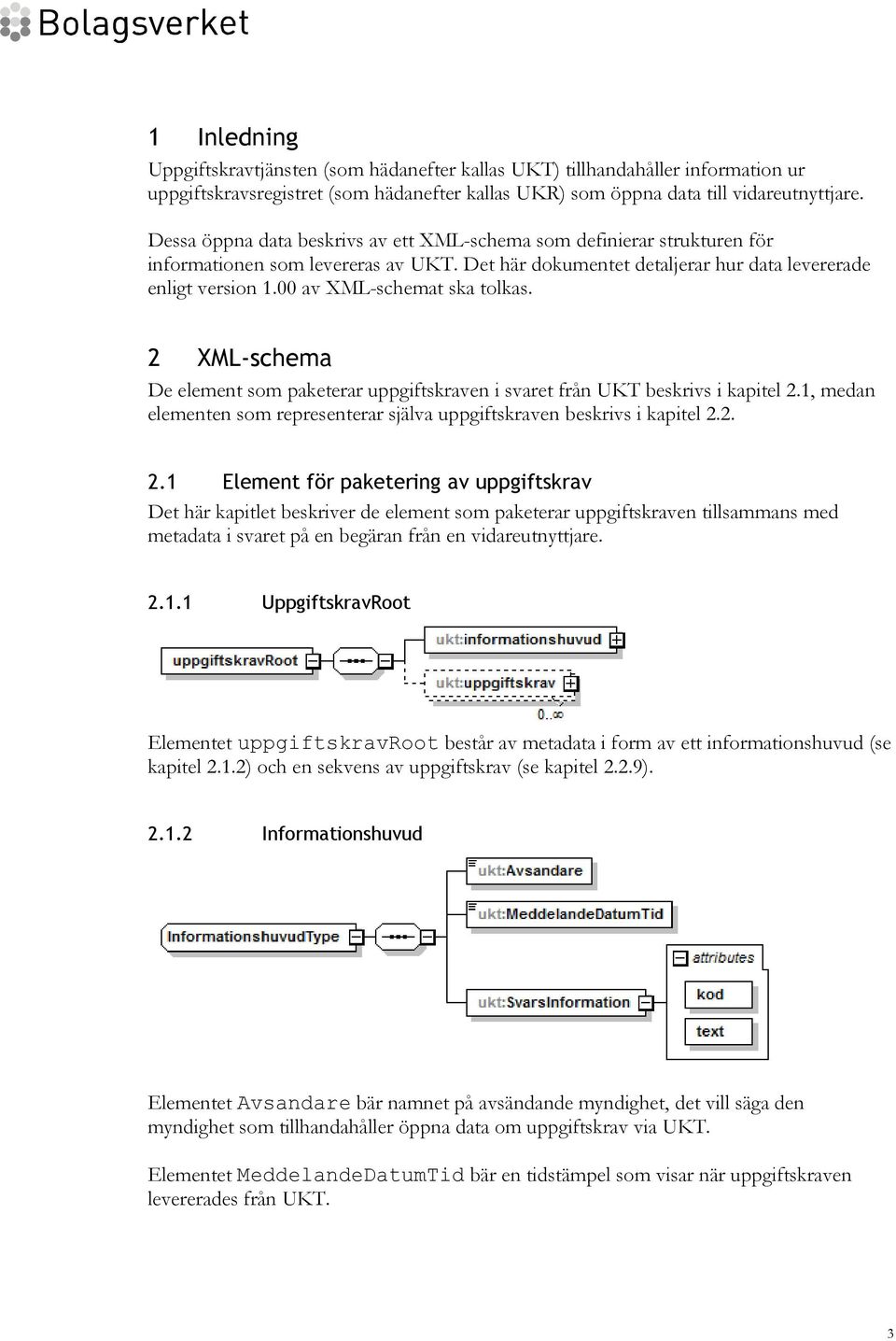 00 av XML-schemat ska tolkas. 2 XML-schema De element som paketerar uppgiftskraven i svaret från UKT beskrivs i kapitel 2.