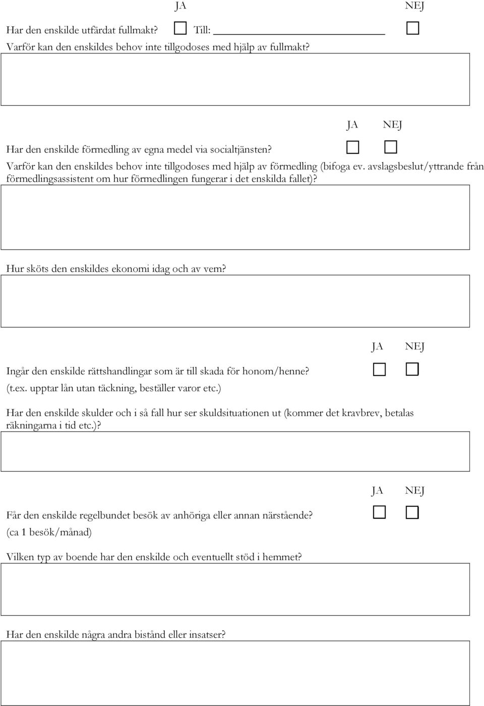 JA Hur sköts den enskildes ekonomi idag och av vem? Ingår den enskilde rättshandlingar som är till skada för honom/henne? (t.ex. upptar lån utan täckning, beställer varor etc.