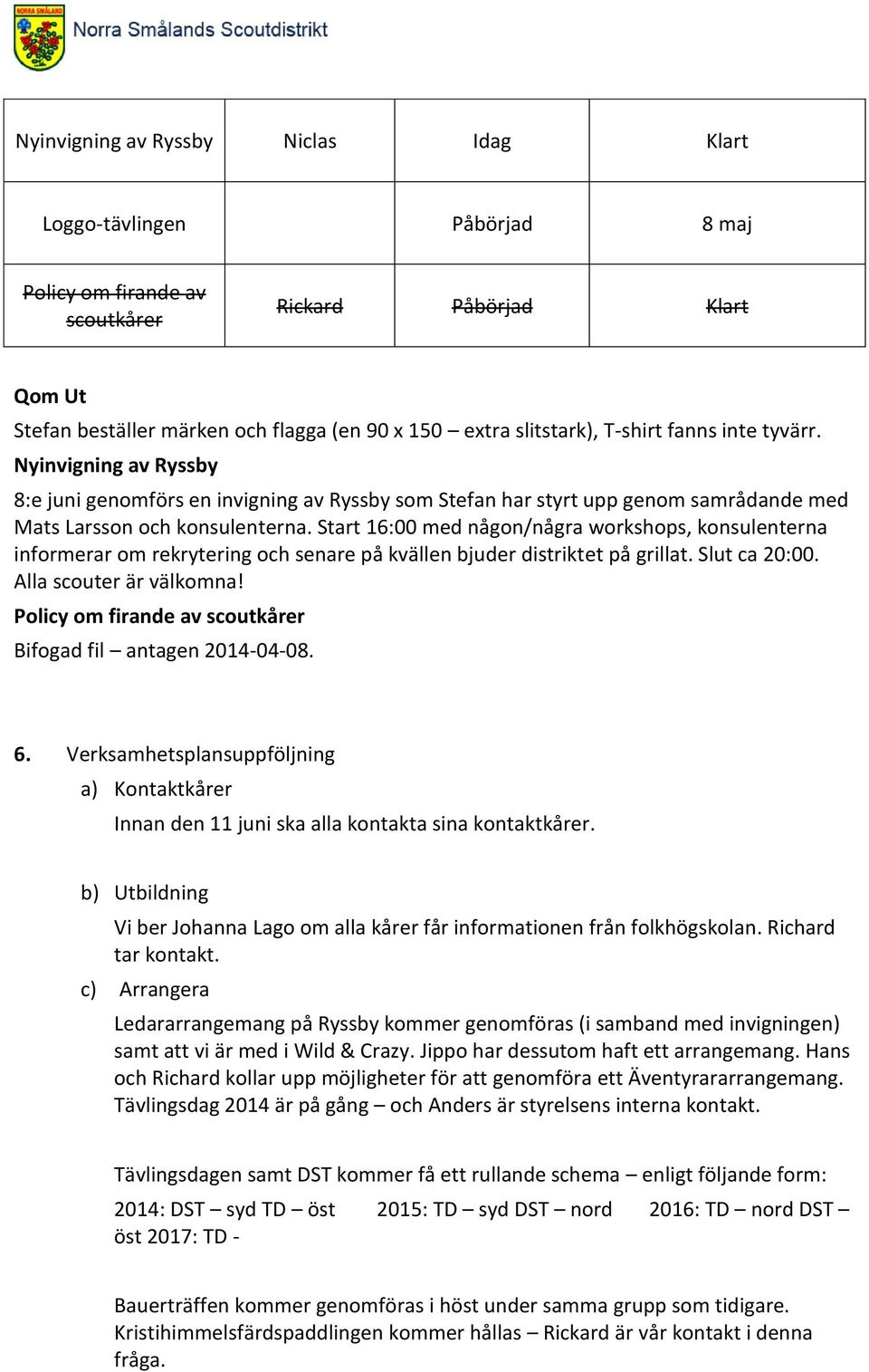 Start 16:00 med någon/några workshops, konsulenterna informerar om rekrytering och senare på kvällen bjuder distriktet på grillat. Slut ca 20:00. Alla scouter är välkomna!