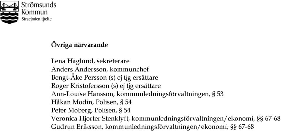 kommunledningsförvaltningen, 53 Håkan Modin, Polisen, 54 Peter Moberg, Polisen, 54 Veronica