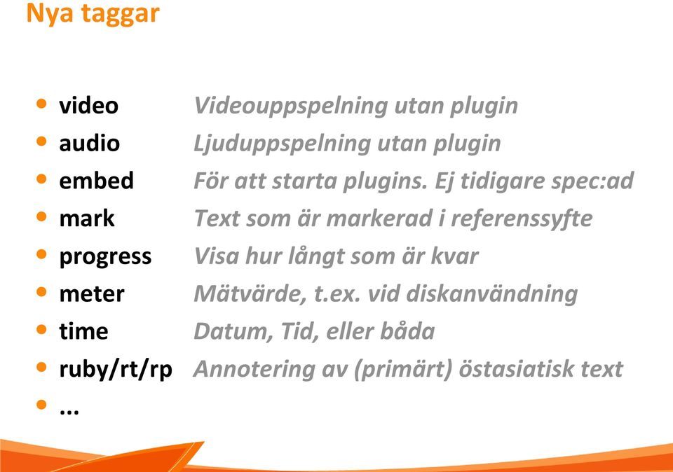Ej tidigare spec:ad Text som är markerad i referenssyfte Visa hur långt som är