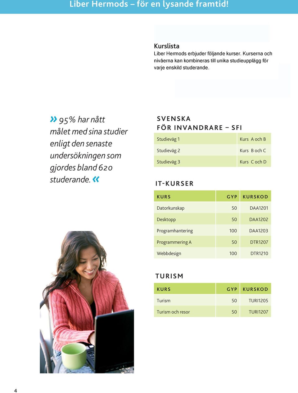 Kurserna och nivåerna kan kombineras till unika studieupplägg för varje enskild studerande.