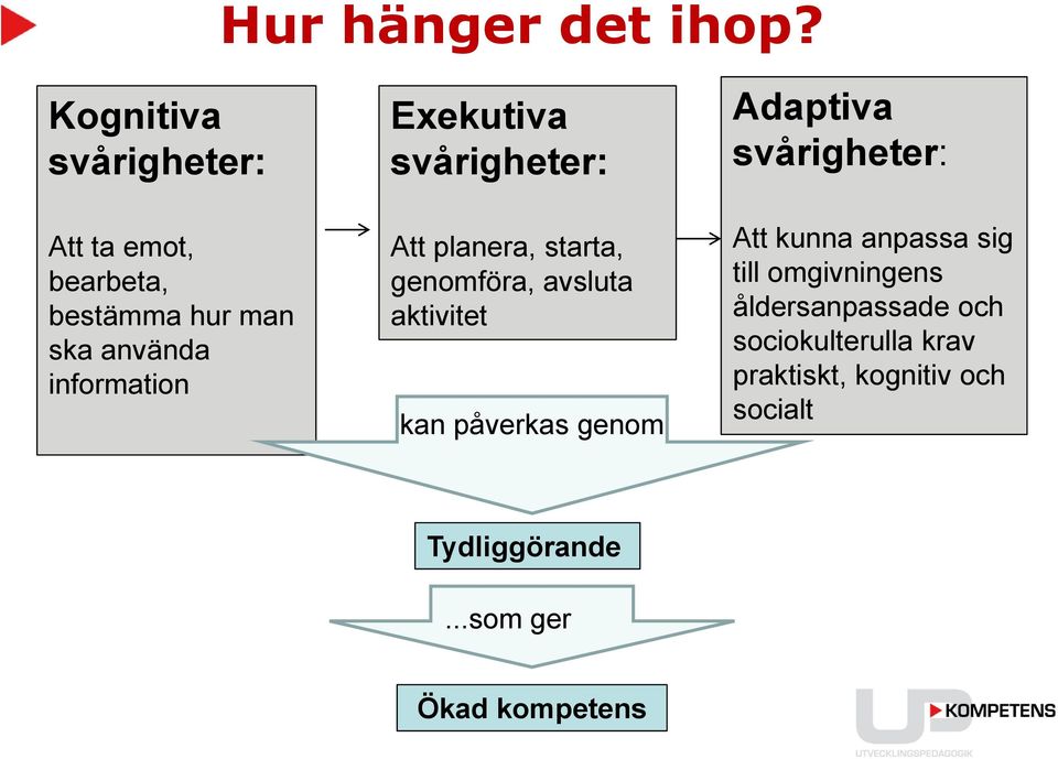 Exekutiva svårigheter: Att planera, starta, genomföra, avsluta aktivitet kan påverkas genom