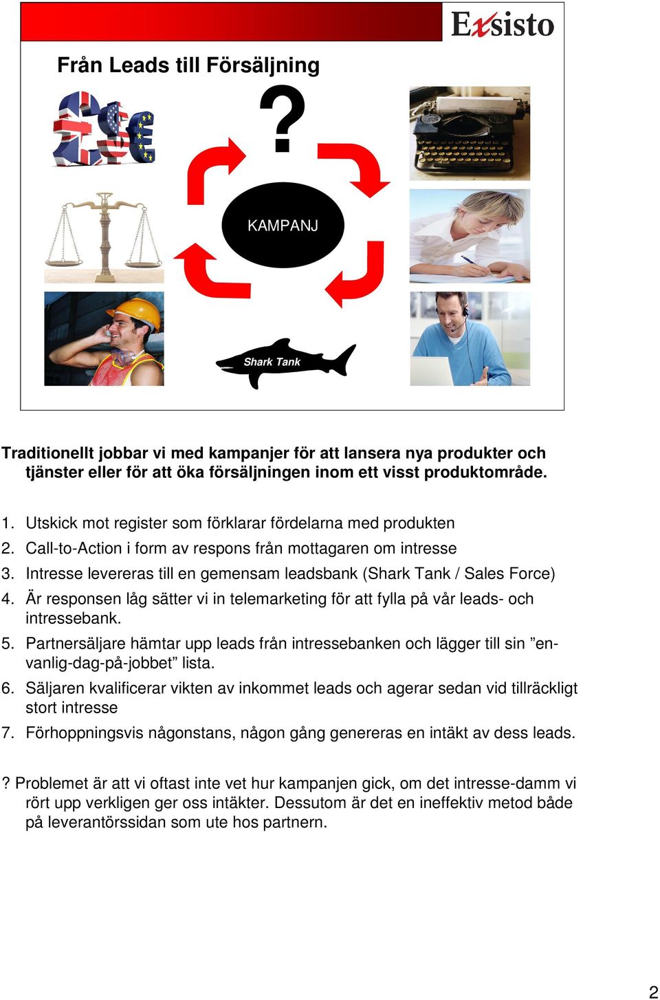 Intresse levereras till en gemensam leadsbank (Shark Tank / Sales Force) 4. Är responsen låg sätter vi in telemarketing för att fylla på vår leads- och intressebank. 5.