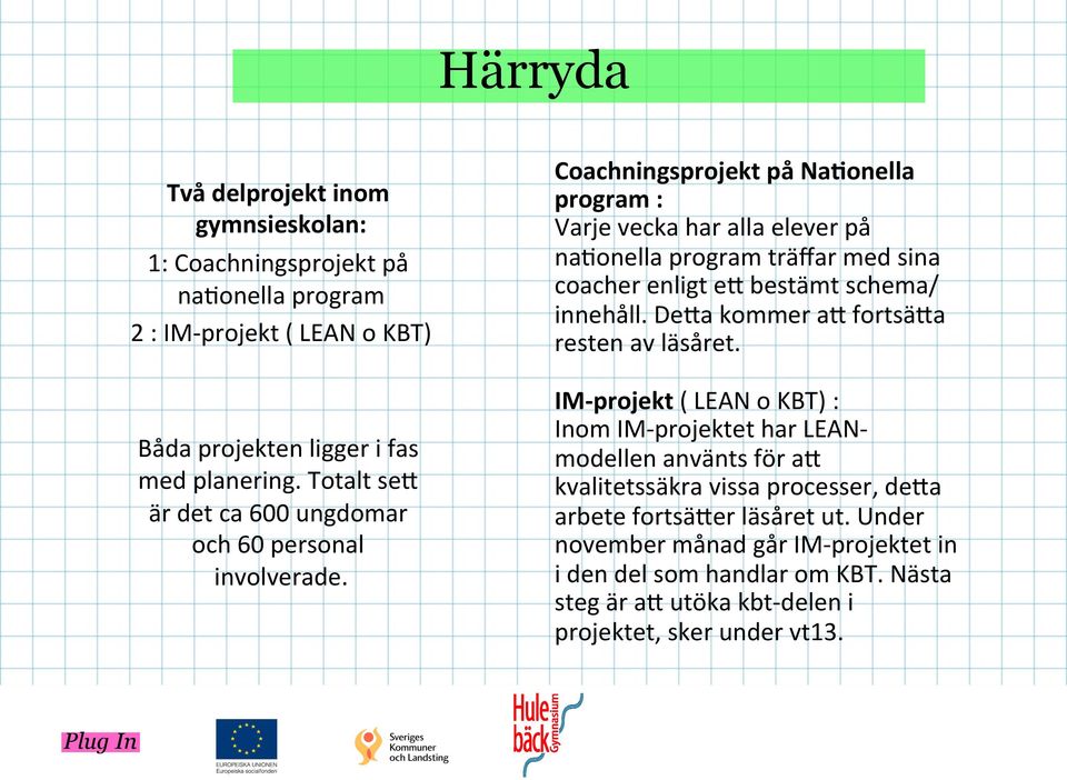 Coachningsprojekt på Na:onella program : Varje vecka har alla elever på na@onella program träffar med sina coacher enligt eh bestämt schema/ innehåll.