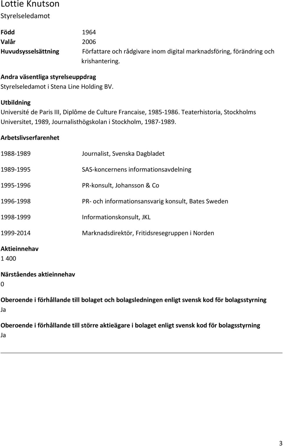 Teaterhistoria, Stockholms Universitet, 1989, Journalisthögskolan i Stockholm, 1987-1989.