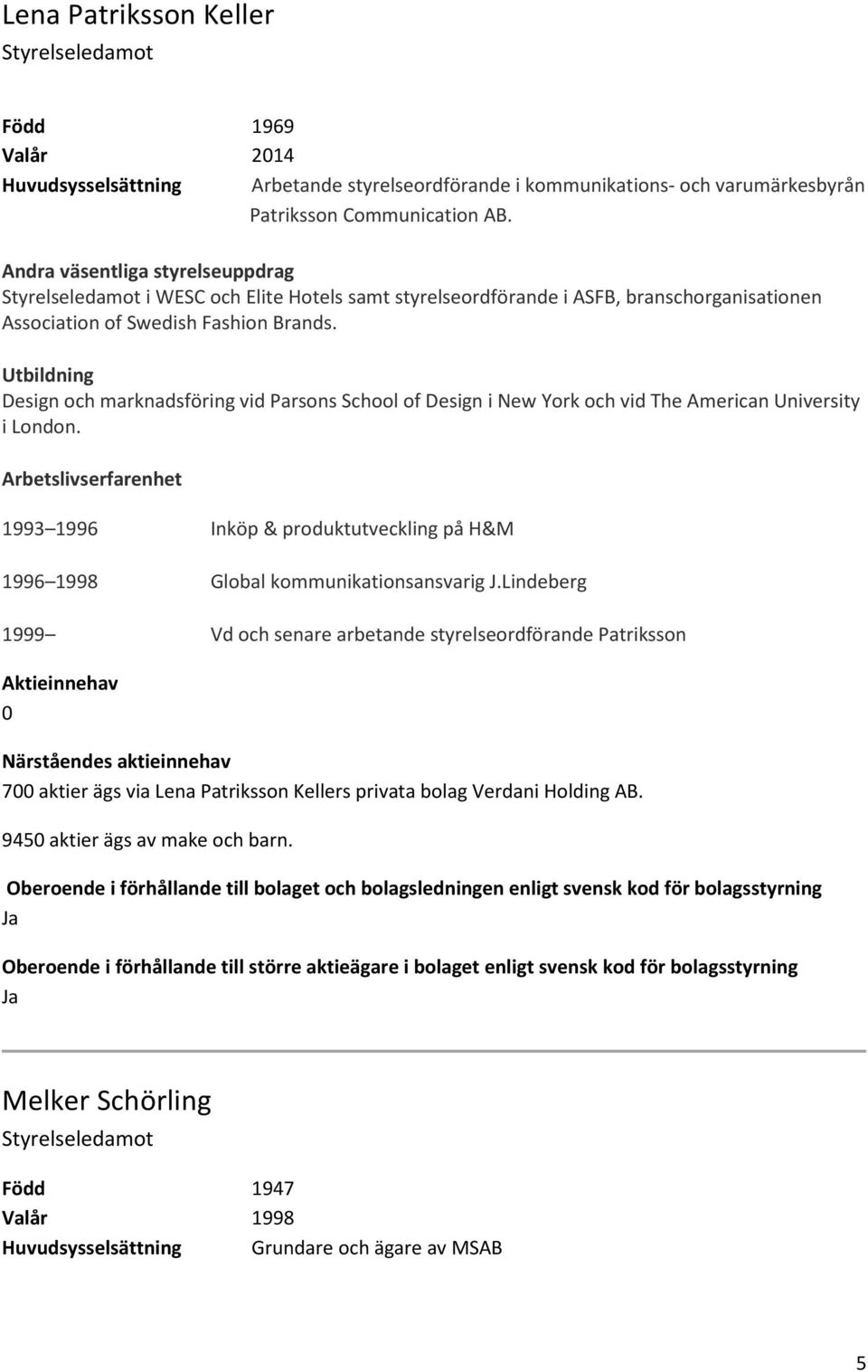 Design och marknadsföring vid Parsons School of Design i New York och vid The American University i London. 1993 1996 Inköp & produktutveckling på H&M 1996 1998 Global kommunikationsansvarig J.