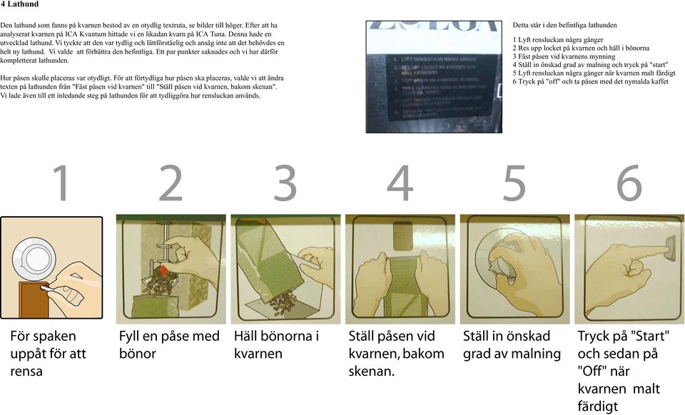 Ett par punkter saknades och vi har därför kompletterat lathunden. Hur påsen skulle placeras var otydligt.