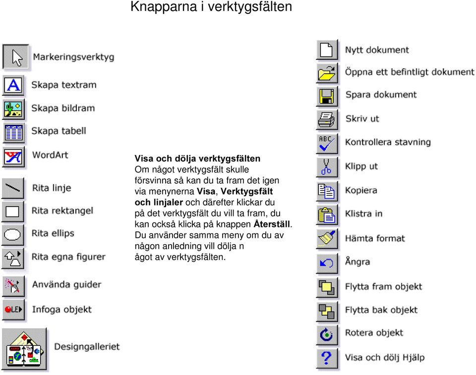 därefter klickar du på det verktygsfält du vill ta fram, du kan också klicka på knappen