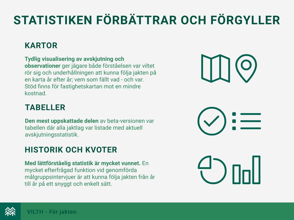 TABELLER Den mest uppskattade delen av beta-versionen var tabellen där alla jaktlag var listade med aktuell avskjutningsstatistik.