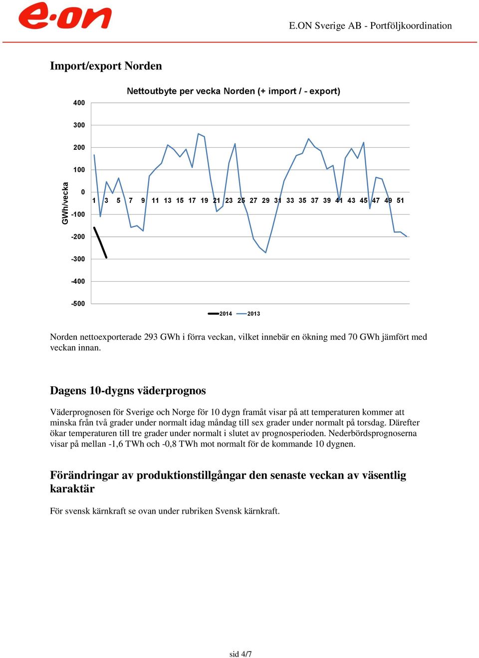 Dagens 1-dygns väderprognos Väderprognosen för Sverige och Norge för 1 dygn framåt visar på att temperaturen kommer att minska från två grader under normalt idag måndag till sex grader under normalt