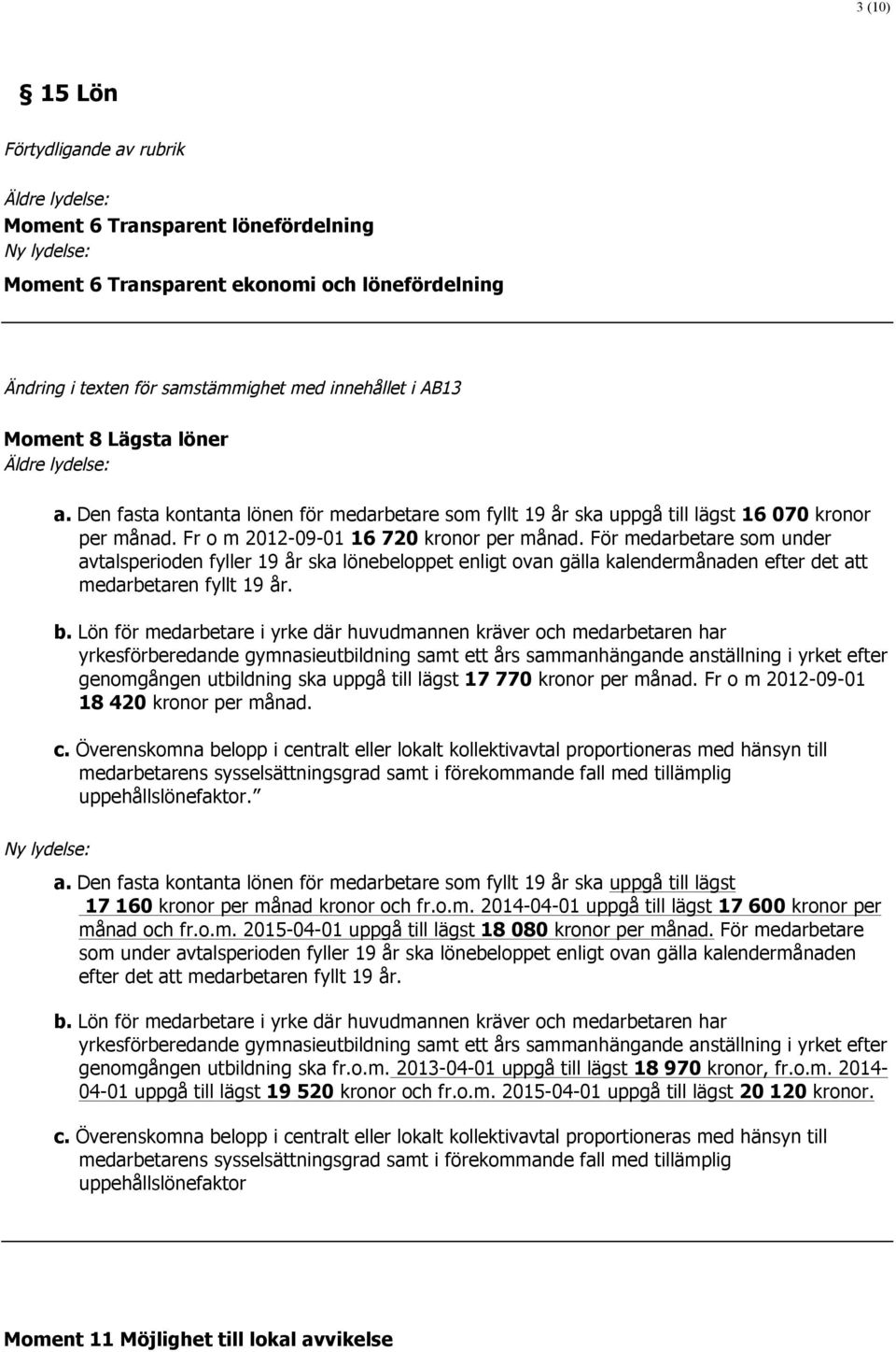 För medarbetare som under avtalsperioden fyller 19 år ska lönebeloppet enligt ovan gälla kalendermånaden efter det att medarbetaren fyllt 19 år. b.