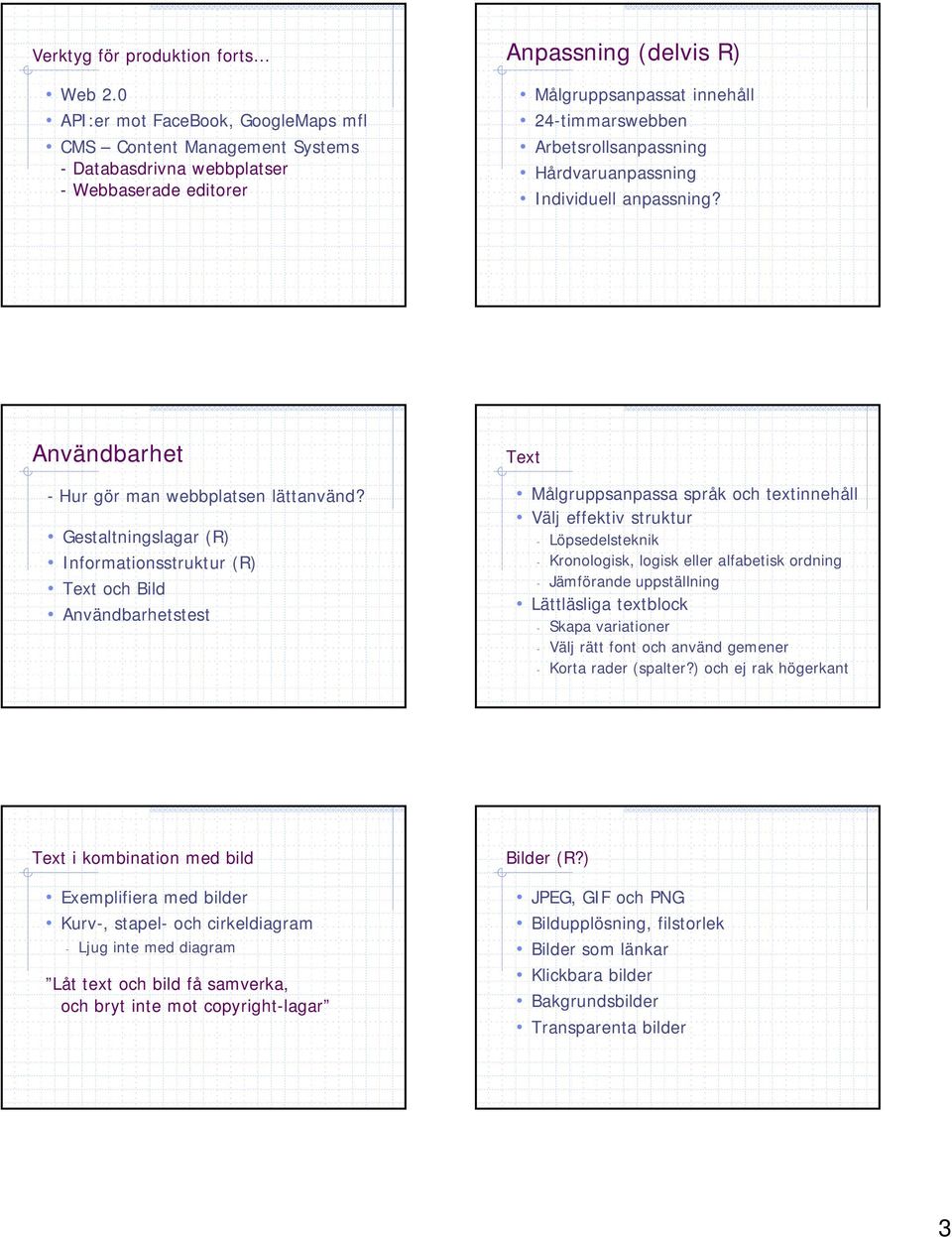 Arbetsrollsanpassning Hårdvaruanpassning Individuell anpassning? Användbarhet - Hur gör man webbplatsen lättanvänd?