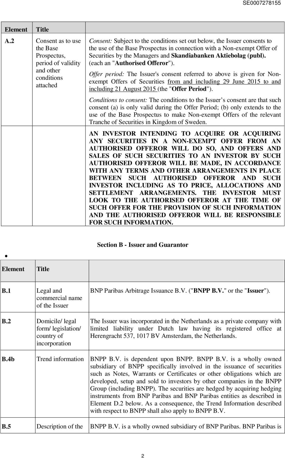 connection with a Non-exempt Offer of Securities by the Managers and Skandiabanken Aktiebolag (publ). (each an "Authorised Offeror").