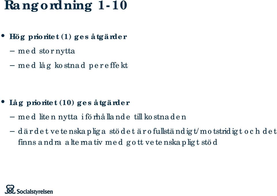 förhållande till kostnaden där det vetenskapliga stödet är