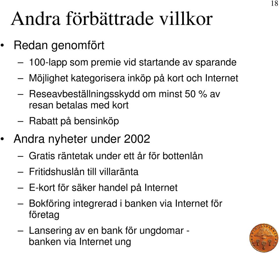 nyheter under 2002 Gratis räntetak under ett år för bottenlån Fritidshuslån till villaränta E-kort för säker handel på