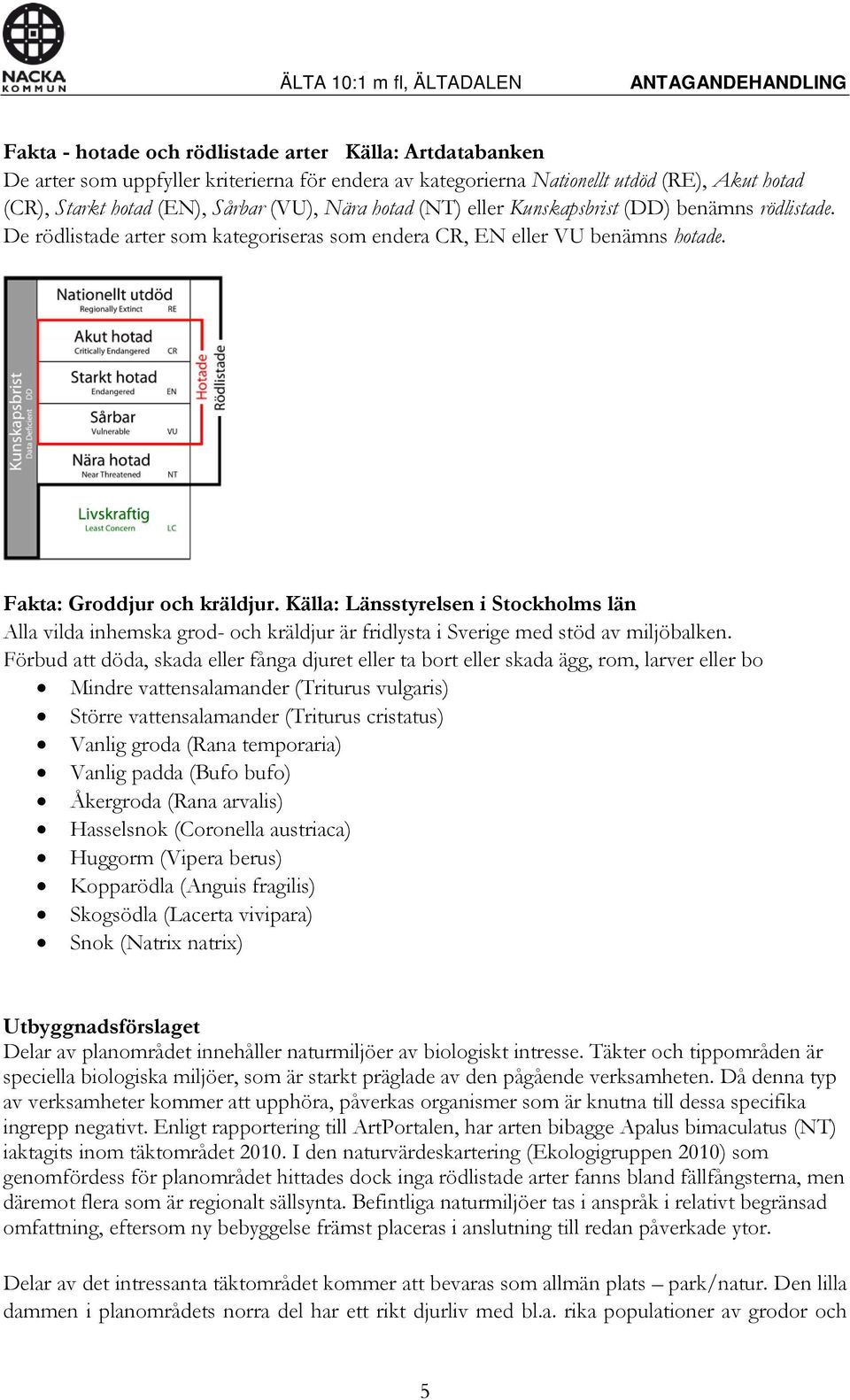 Källa: Länsstyrelsen i Stockholms län Alla vilda inhemska grod- och kräldjur är fridlysta i Sverige med stöd av miljöbalken.