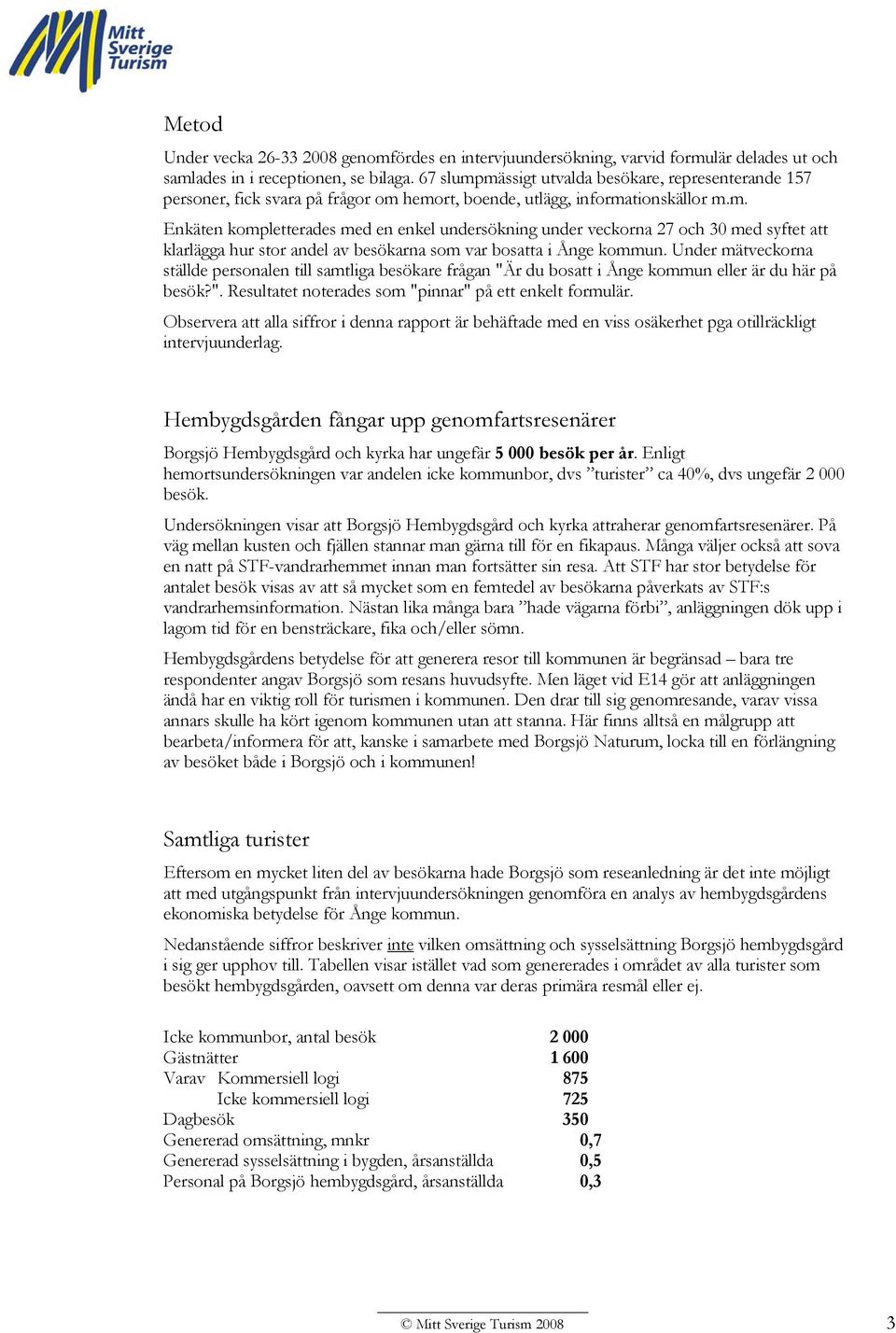 Under mätveckorna ställde personalen till samtliga besökare frågan "Är du bosatt i Ånge kommun eller är du här på besök?". Resultatet noterades som "pinnar" på ett enkelt formulär.