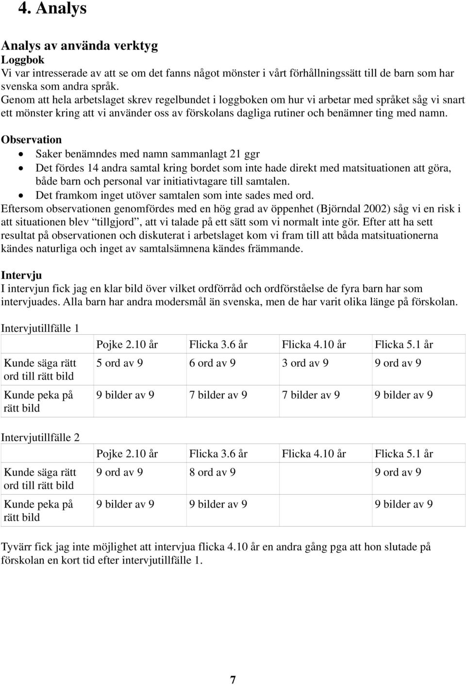 Observation Saker benämndes med namn sammanlagt 21 ggr Det fördes 14 andra samtal kring bordet som inte hade direkt med matsituationen att göra, både barn och personal var initiativtagare till