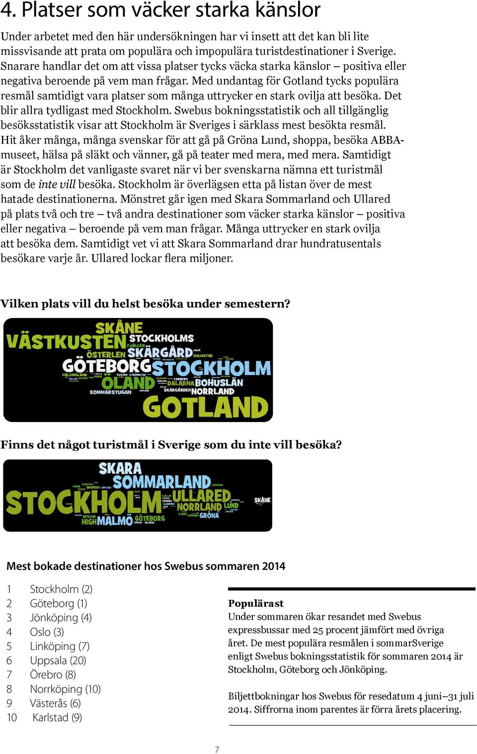 Med undantag för Gotland tycks populära resmål samtidigt vara platser som många uttrycker en stark ovilja att besöka. Det blir allra tydligast med Stockholm.