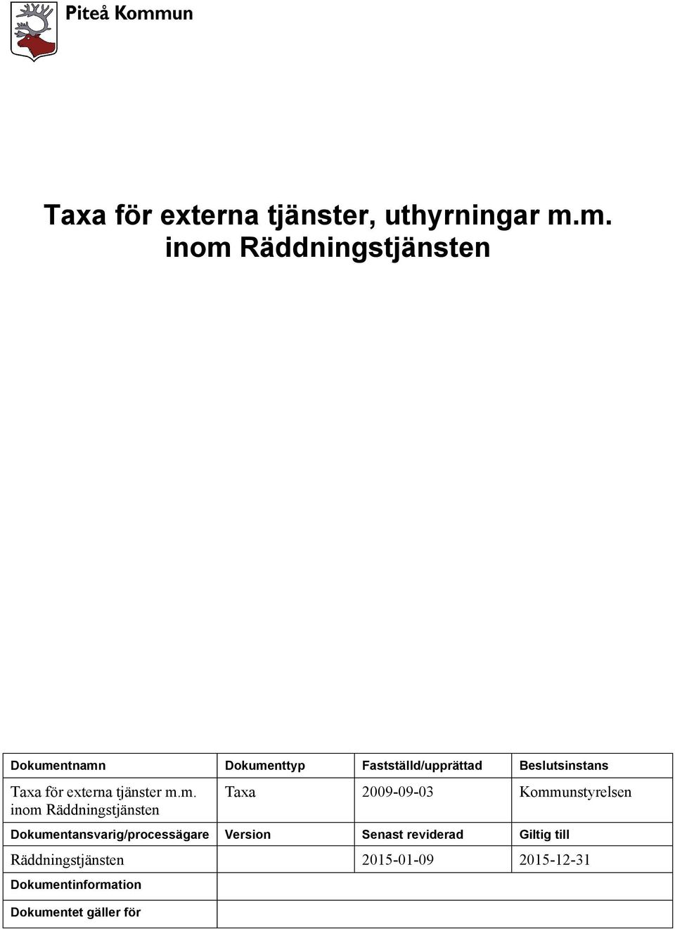 Taxa för externa tjänster m.