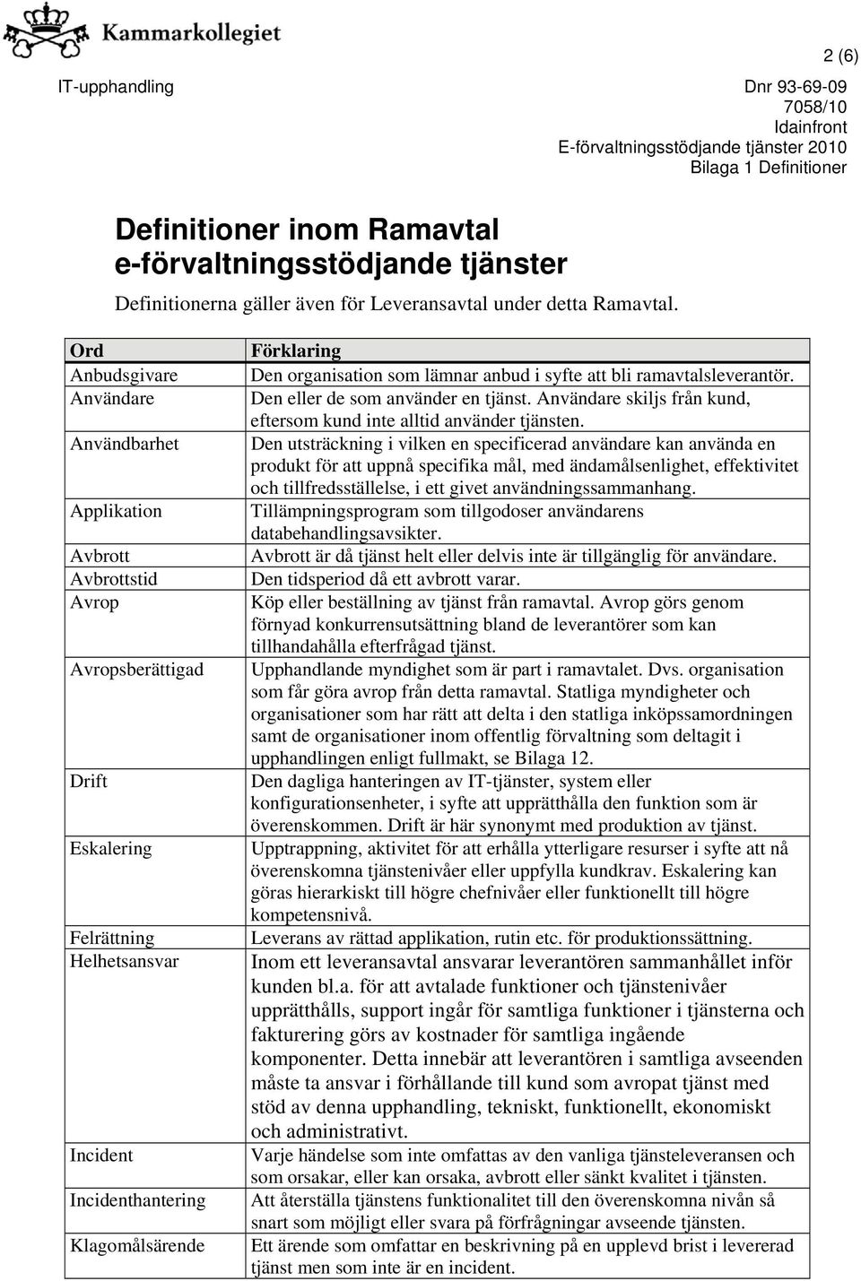 lämnar anbud i syfte att bli ramavtalsleverantör. Den eller de som använder en tjänst. Användare skiljs från kund, eftersom kund inte alltid använder tjänsten.