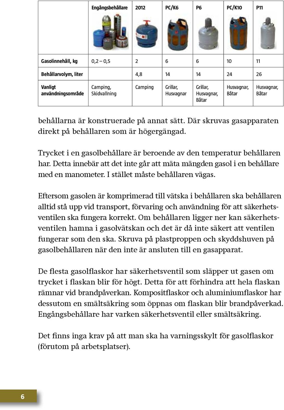 Trycket i en gasolbehållare är beroende av den temperatur behållaren har. Detta innebär att det inte går att mäta mängden gasol i en behållare med en manometer. I stället måste behållaren vägas.