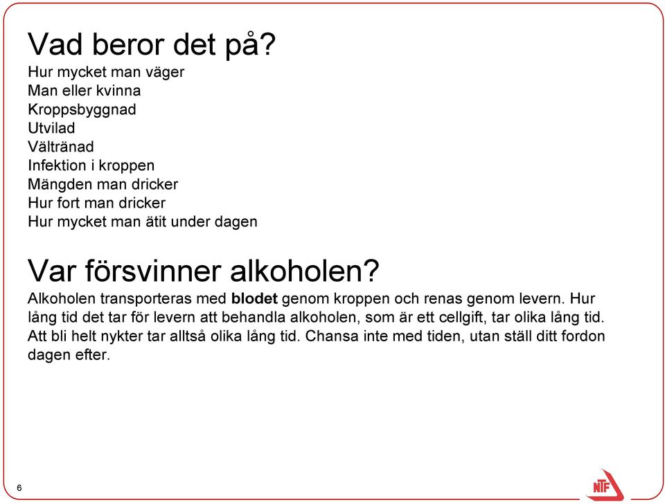 man dricker Hur mycket man ätit under dagen Var försvinner alkoholen?