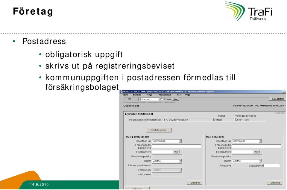 registreringsbeviset kommunuppgiften