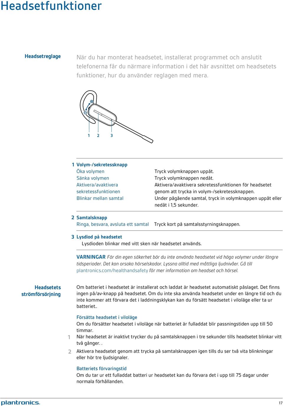 1 Volym-/sekretessknapp Öka volymen Sänka volymen Aktivera/avaktivera sekretessfunktionen Blinkar mellan samtal 2 Samtalsknapp Ringa, besvara, avsluta ett samtal Tryck volymknappen uppåt.