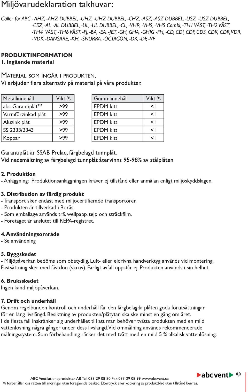 Ingående material Material som ingår i produkten. Vi erbjuder flera alternativ på material på våra produkter.