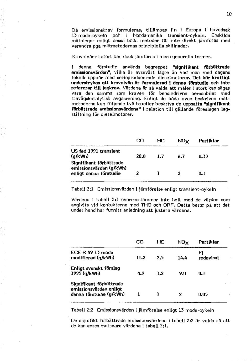 I denna förstudie används begreppet "signifikant förbättrade emissinsvärden", vilka är avsevärt lägre än vad man med dagens teknik uppnar med serieprducerade dieselmtrer.