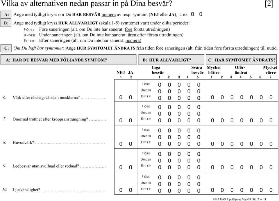 : : : Efter saneringen (alt. om Du inte har sanerat: numera) 6. Värk eller obehagskänsla i musklerna? 7.
