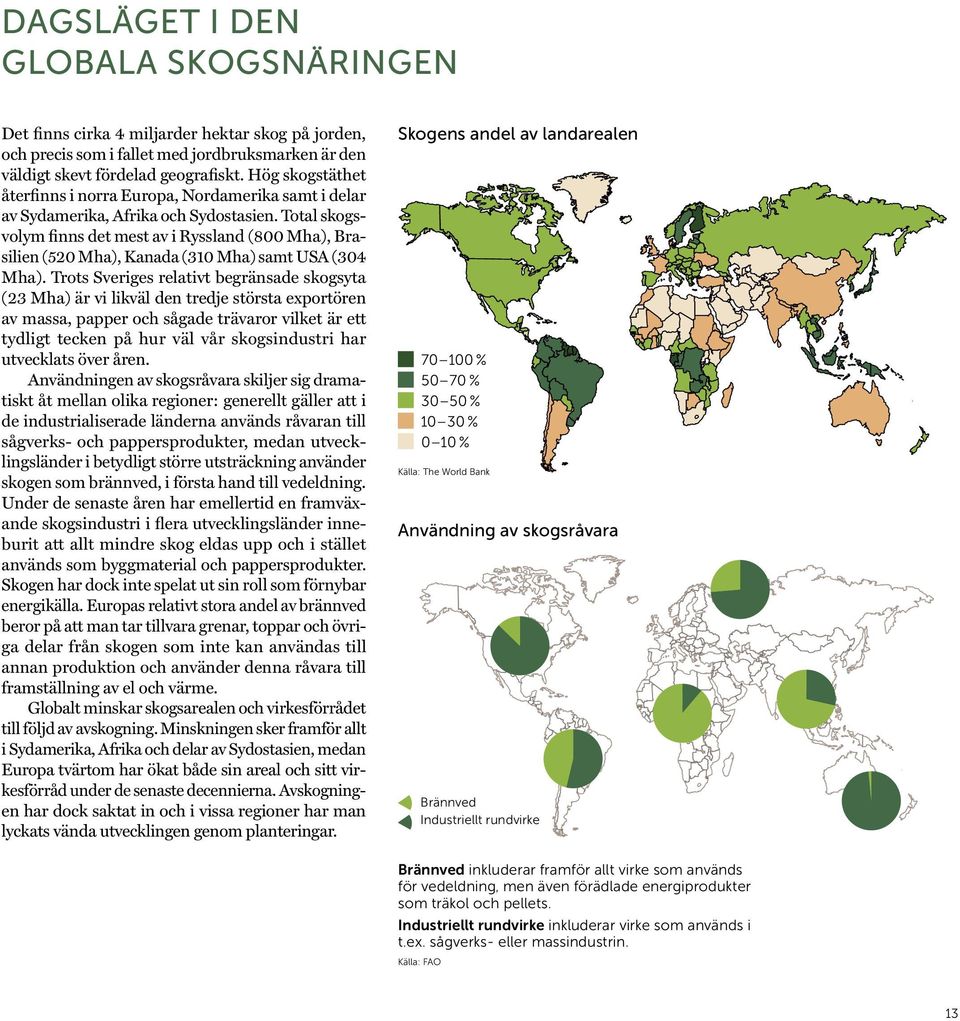Total skogsvolym finns det mest av i Ryssland (800 Mha), Brasilien (520 Mha), Kanada (310 Mha) samt USA (304 Mha).