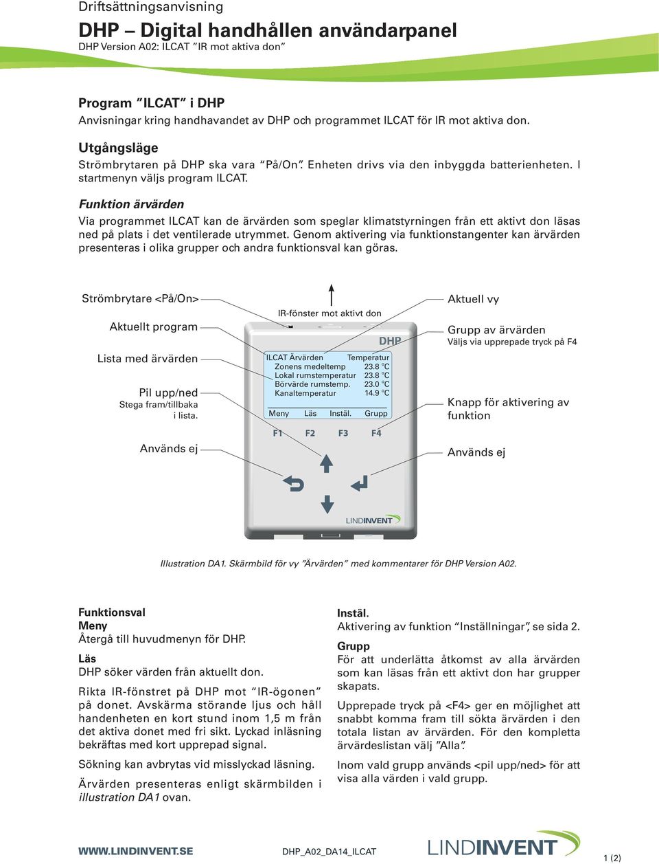 Funktion ärvärden Via programmet kan de ärvärden som speglar klimatstyrningen från ett aktivt don läsas ned på plats i det ventilerade utrymmet.