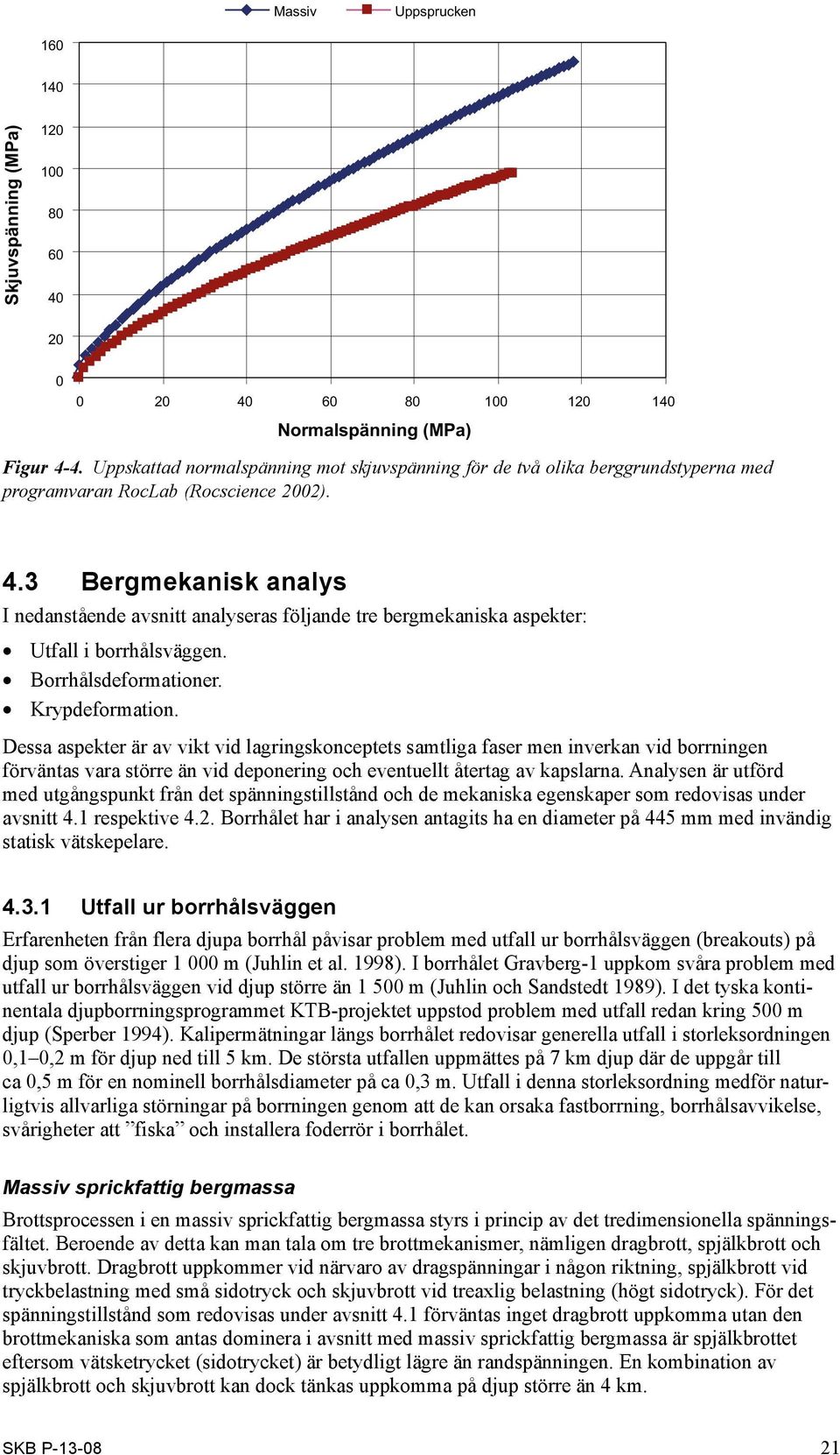 3 Bergmekanisk analys I nedanstående avsnitt analyseras följande tre bergmekaniska aspekter: Utfall i borrhålsväggen. Borrhålsdeformationer. Krypdeformation.