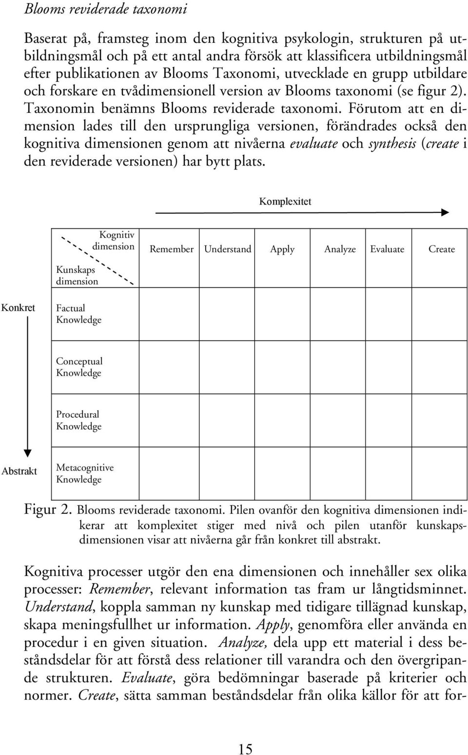 Förutom att en dimension lades till den ursprungliga versionen, förändrades också den kognitiva dimensionen genom att nivåerna evaluate och synthesis (create i den reviderade versionen) har bytt