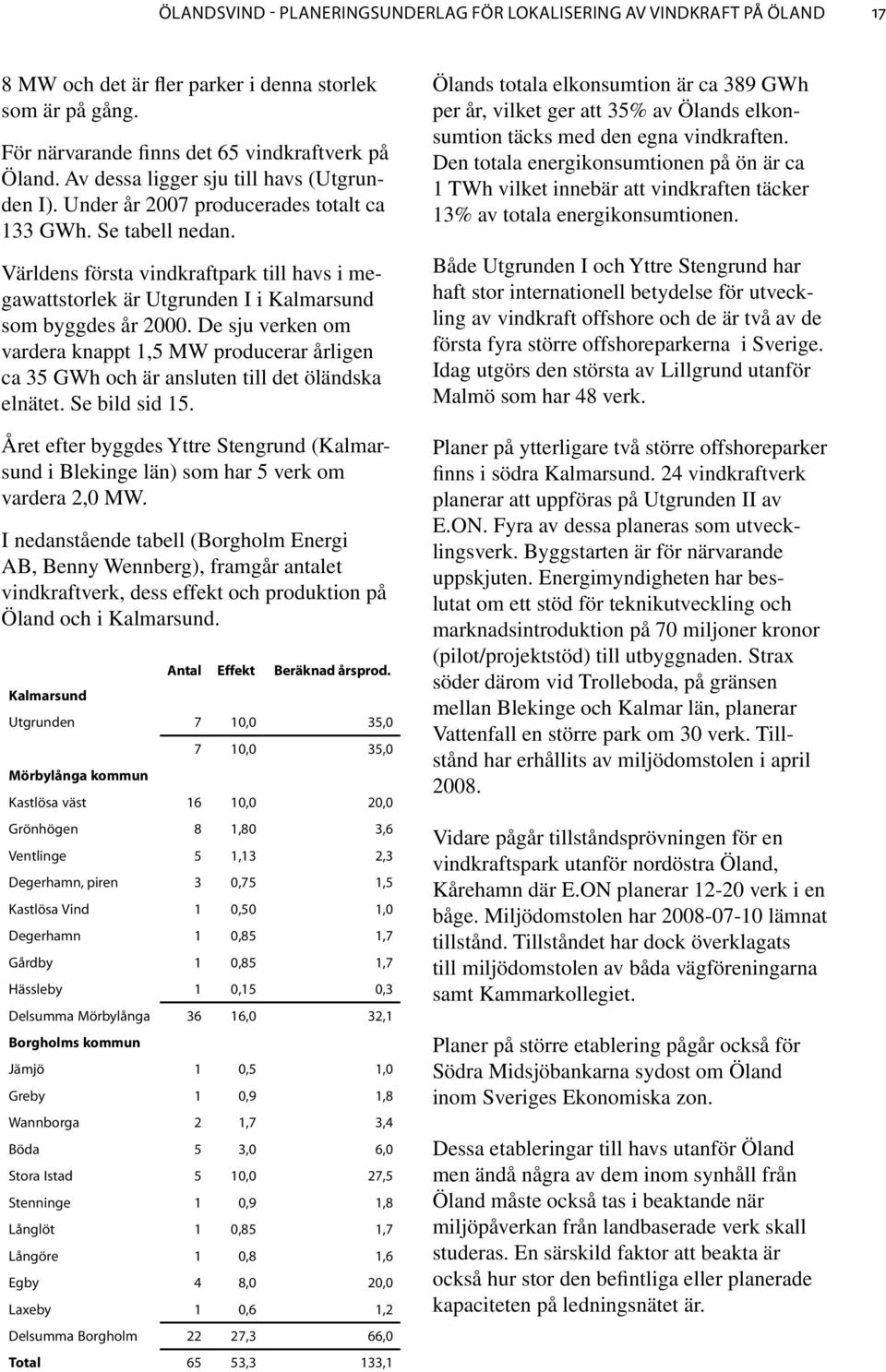 Världens första vindkraftpark till havs i megawattstorlek är Utgrunden I i Kalmarsund som byggdes år 2000.