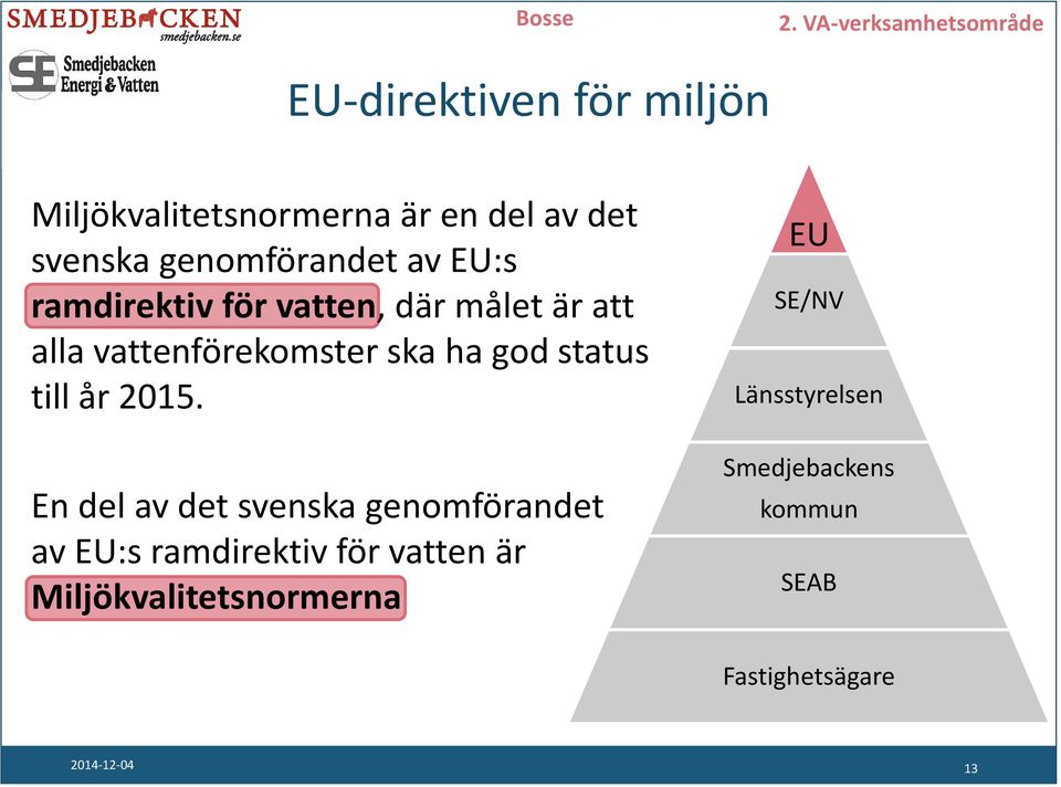 genomförandet av EU:s ramdirektiv för vatten, där målet är att alla vattenförekomster ska ha god