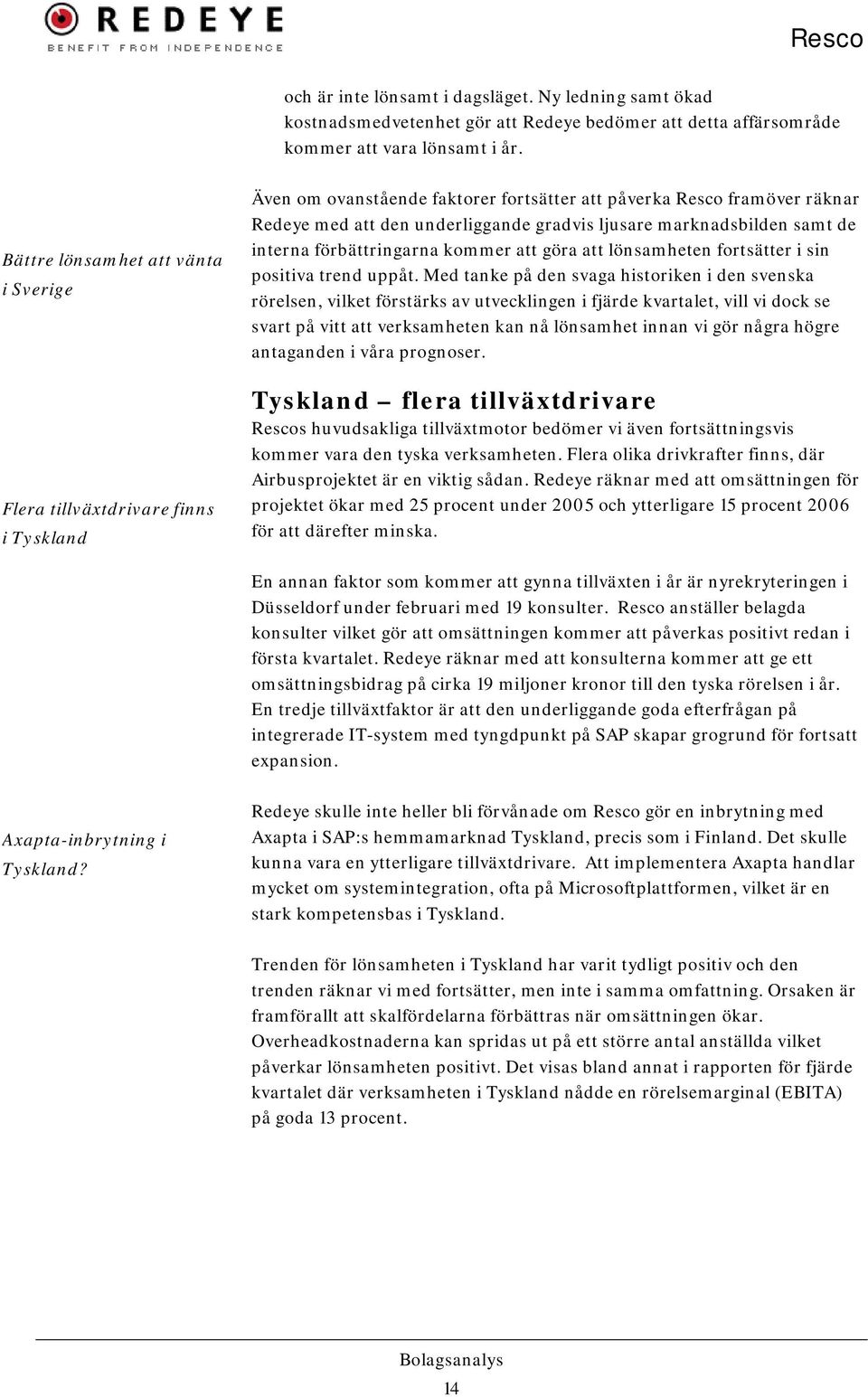 marknadsbilden samt de interna förbättringarna kommer att göra att lönsamheten fortsätter i sin positiva trend uppåt.