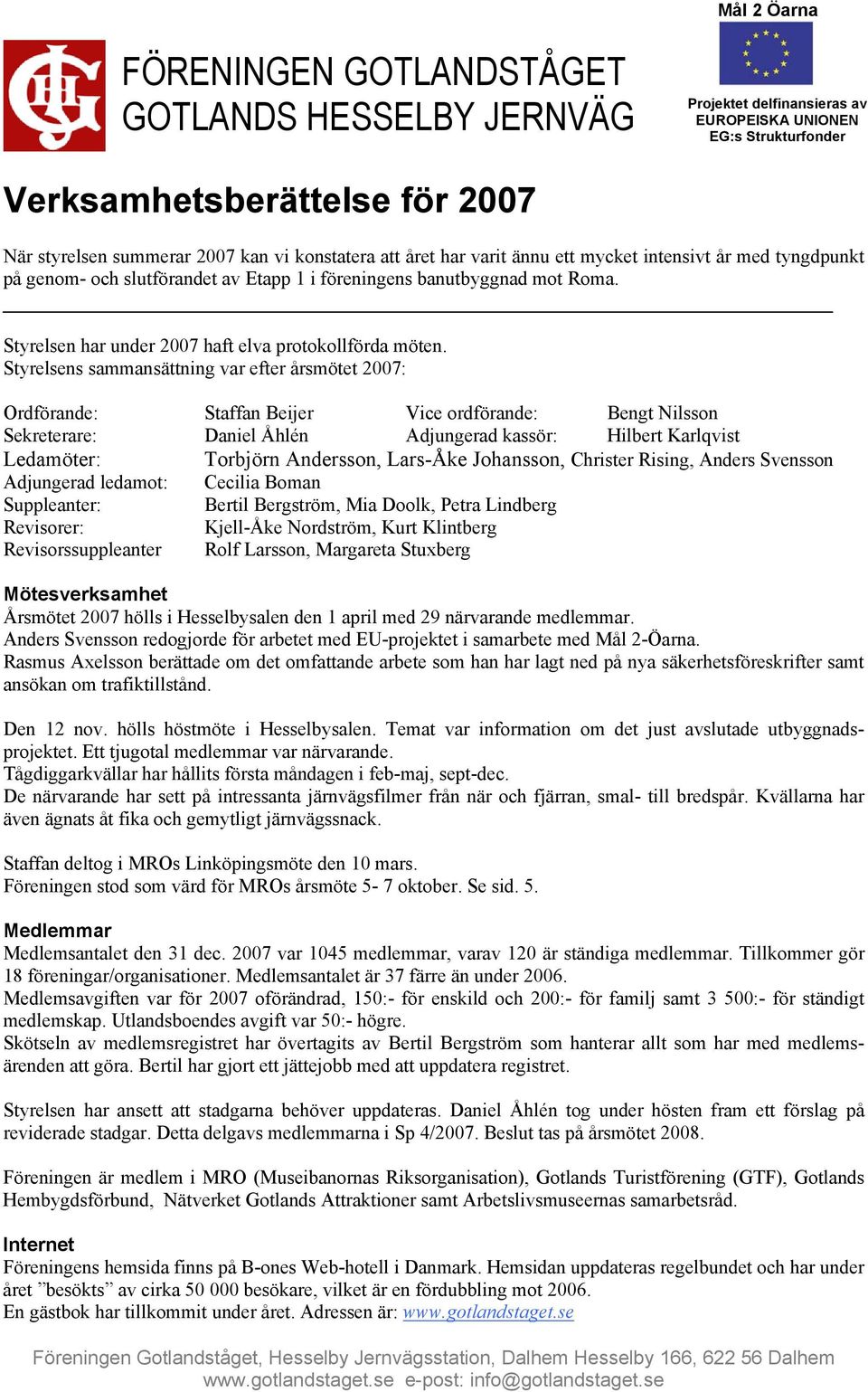 Styrelsen har under 2007 haft elva protokollförda möten.