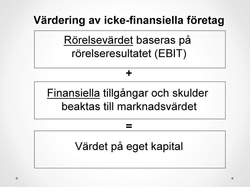 (EBIT) + Finansiella tillgångar och skulder