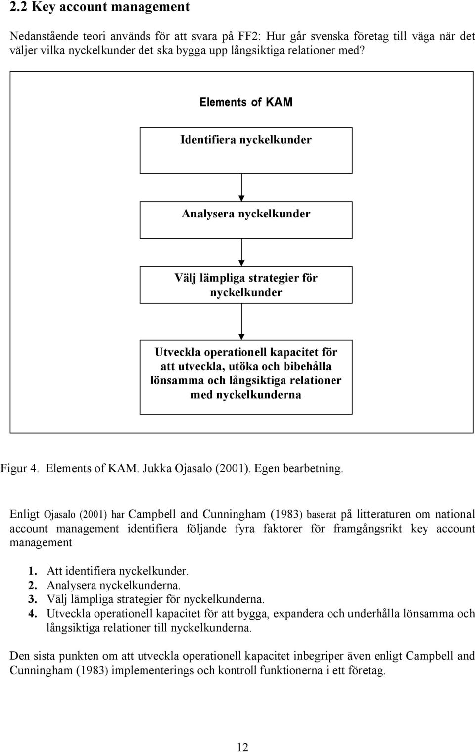 långsiktiga relationer med nyckelkunderna Figur 4. Elements of KAM. Jukka Ojasalo (2001). Egen bearbetning.