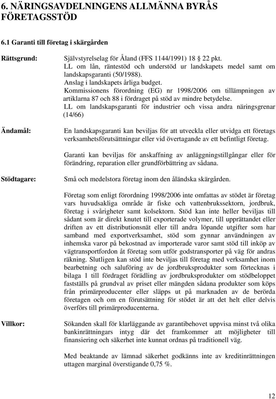 Kommissionens förordning (EG) nr 1998/2006 om tillämpningen av artiklarna 87 och 88 i fördraget på stöd av mindre betydelse.