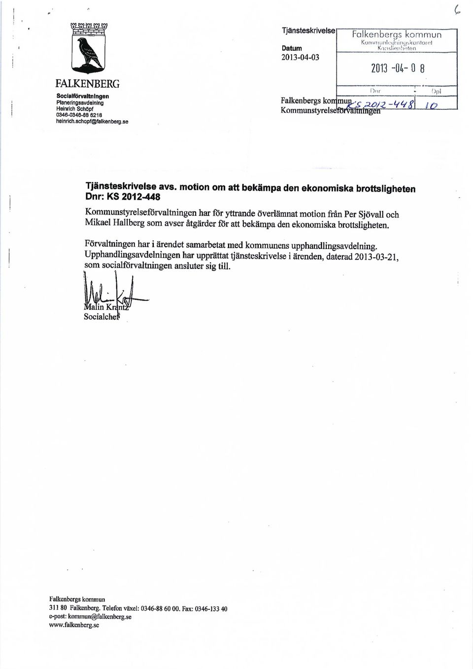 Tjänsteskrivelse avs.