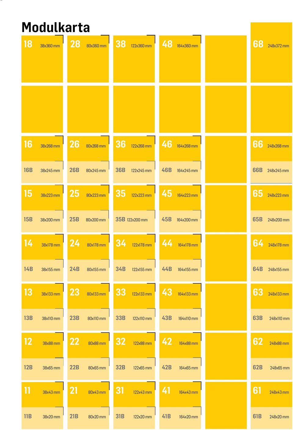 122x178 mm 44 164x178 mm 64 248x178 mm 14B 38x155 mm 24B 80x155 mm 34B 122x155 mm 44B 164x155 mm 64B 248x155 mm 13 38x133 mm 23 80x133 mm 33 122x133 mm 43 164x133 mm 63 248x133 mm 13B 38x110 mm 23B