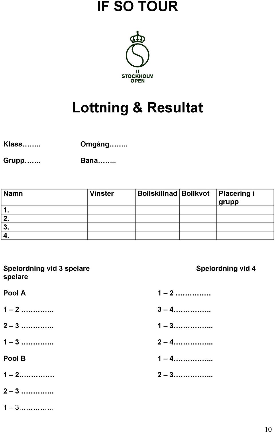 4. Spelordning vid 3 spelare Spelordning vid 4 spelare Pool A 1